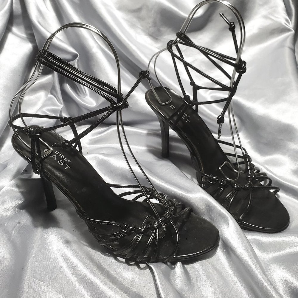 $$$ DIBA EAST black strappy cage lace up heels SZ 10